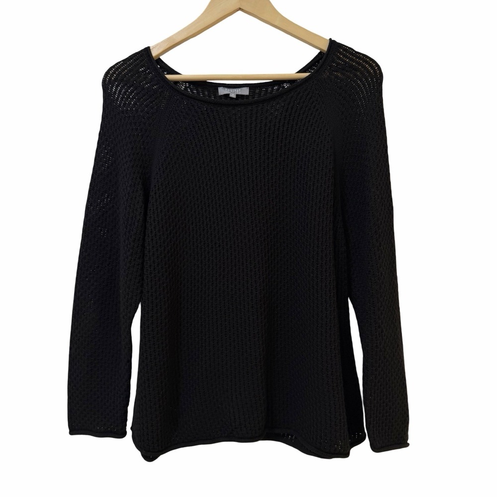 Habitat Womens Open Knit Textured Sweater Size M Black‎ Minimalist Lagom Capsule